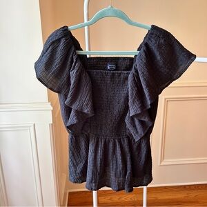 Scoop black ruched flutter sleeve top, Medium (8-10)